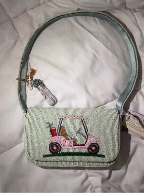 Beaded Pink Golf Cart Beaded Bag